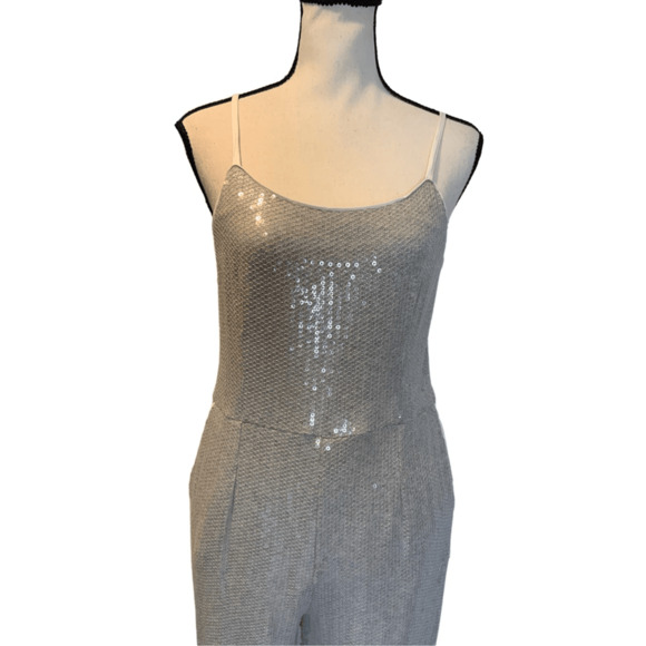 Sequin Silver Wide Leg Jumpsuit - Picture 9 of 13